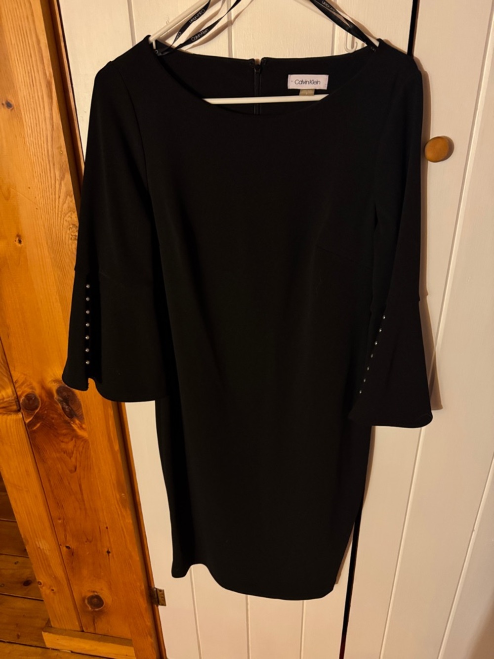 Calvin Klein Black Bell-Sleeve Sheath Dress with Stud Detail